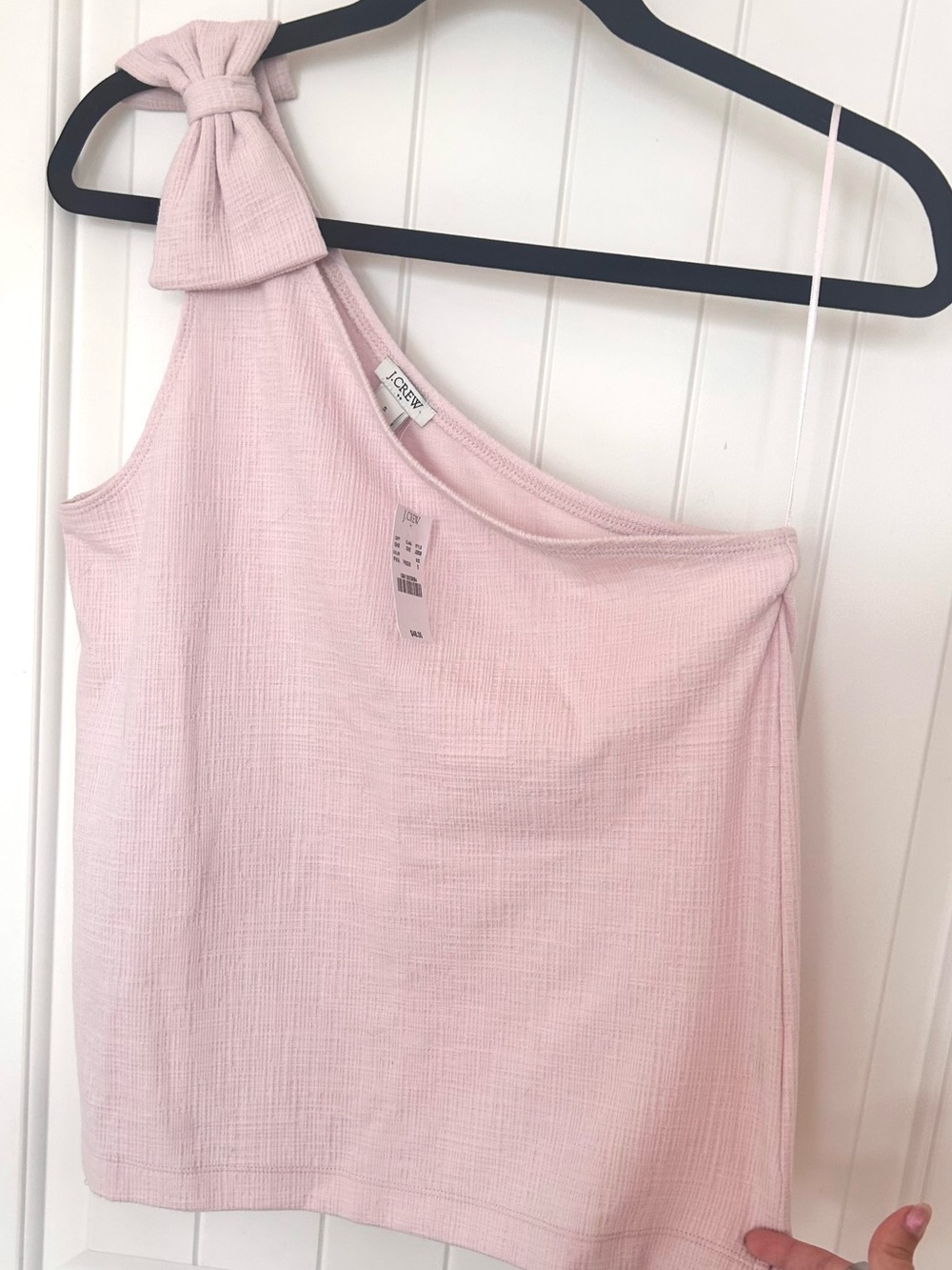 J.Crew One Shoulder Bow Top Pink Textured Knit NWT S